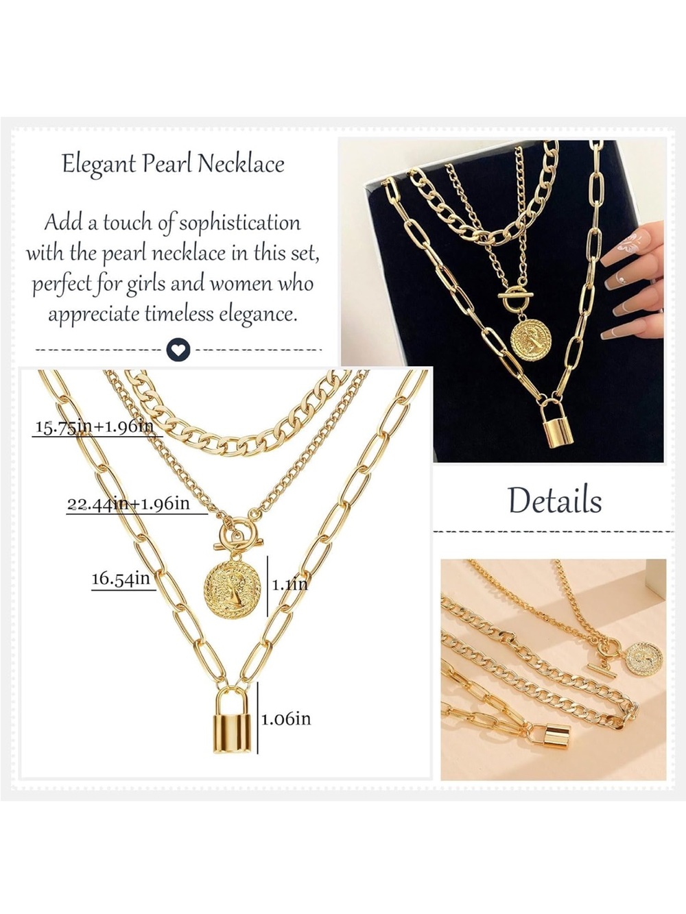 Gold Layered Padlock & Coin Pendant Necklace Set - Picture 2 of 2